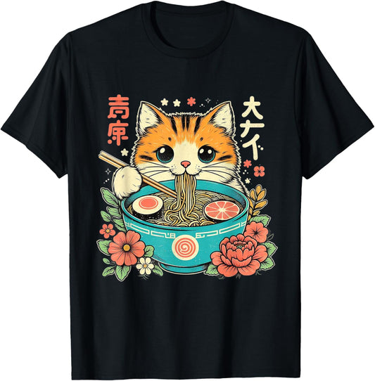 Ramen Cat Kawaii Neko Japanese Noodles Aesthetic Otaku Lover T-Shirt