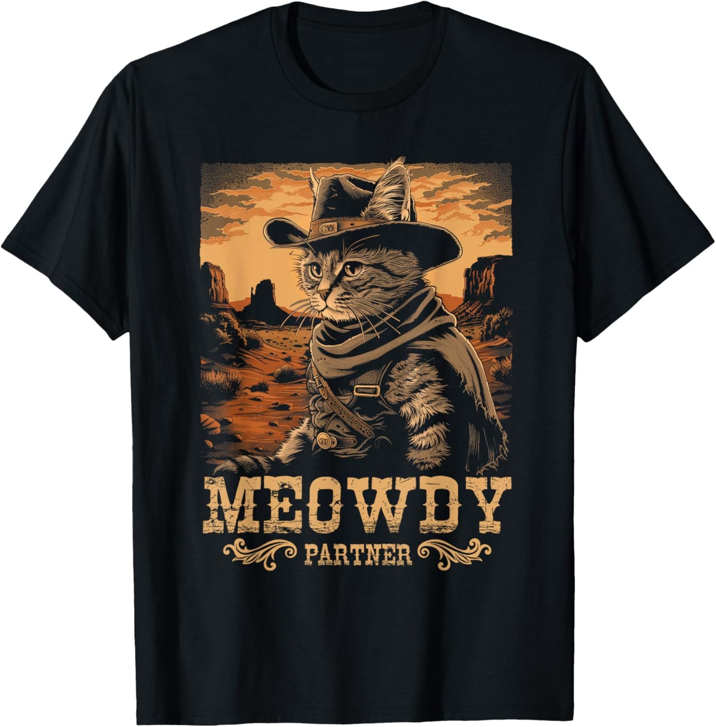 Meowdy Cute Kitten Funny Cat Cowboy Hat Country Love Animal T-Shirt