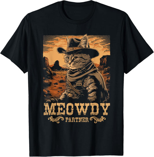 Meowdy Cute Kitten Funny Cat Cowboy Hat Country Love Animal T-Shirt