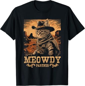 Meowdy Cute Kitten Funny Cat Cowboy Hat Country Love Animal T-Shirt