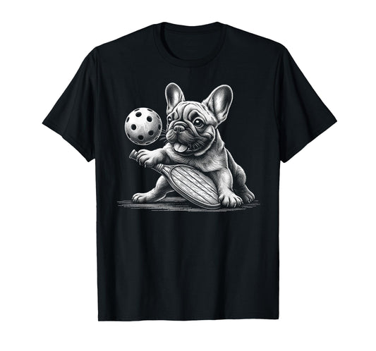 Pickleball French Bulldog Sketch Paddle Sport T-Shirt