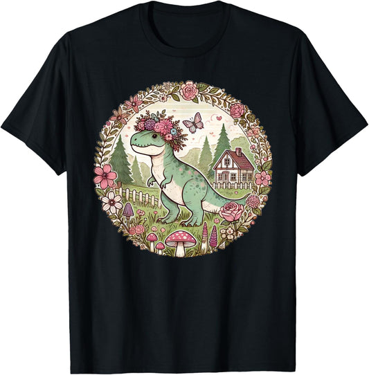Cute Cottagecore Aesthetic Floral Dinosaur Flowers T-Shirt