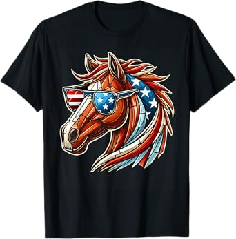 Horse 4th of July Shirt Horse American USA Flag Men Women T-Shirt
