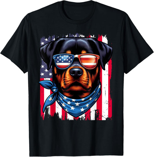 Rottweiler 4th of July American Flag Sunglasses Patriotic T-Shirt