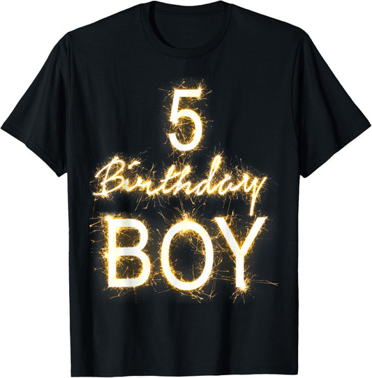 5th Birthday Boy 5 Years Old T-Shirt Gold Sparks T-Shirt