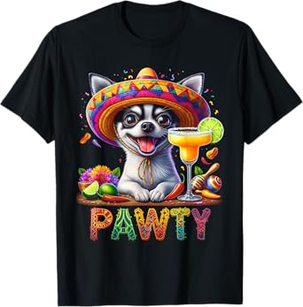 Cinco De Mayo Funny PAWTY Chihuahua Margarita Sombrero T-Shirt