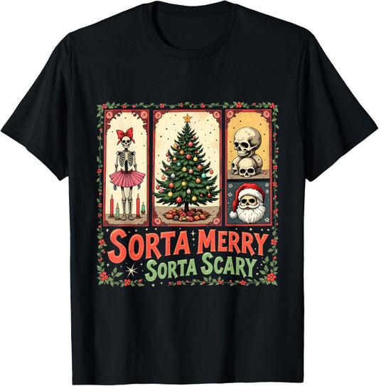 Xmas Skeleton Sorta Merry Sorta Scary Gothic Christmas Vibes T-Shirt