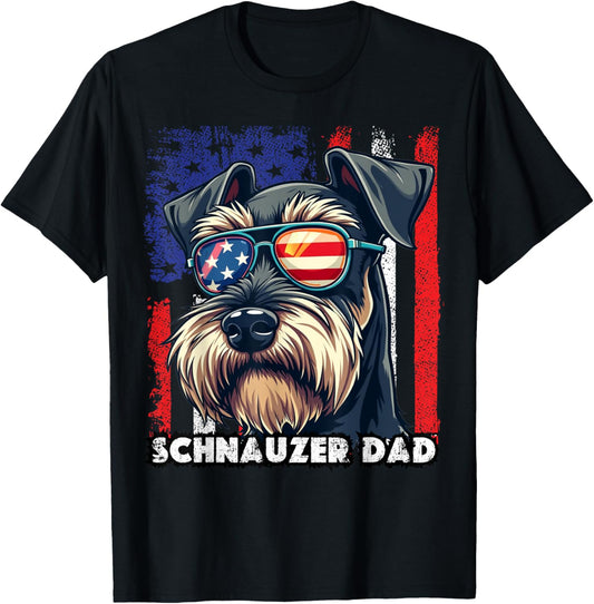 Cute Mini Schnauzer Dad Dog Fathers Day Usa Flag 4th of July Men Women Kids T-shirt