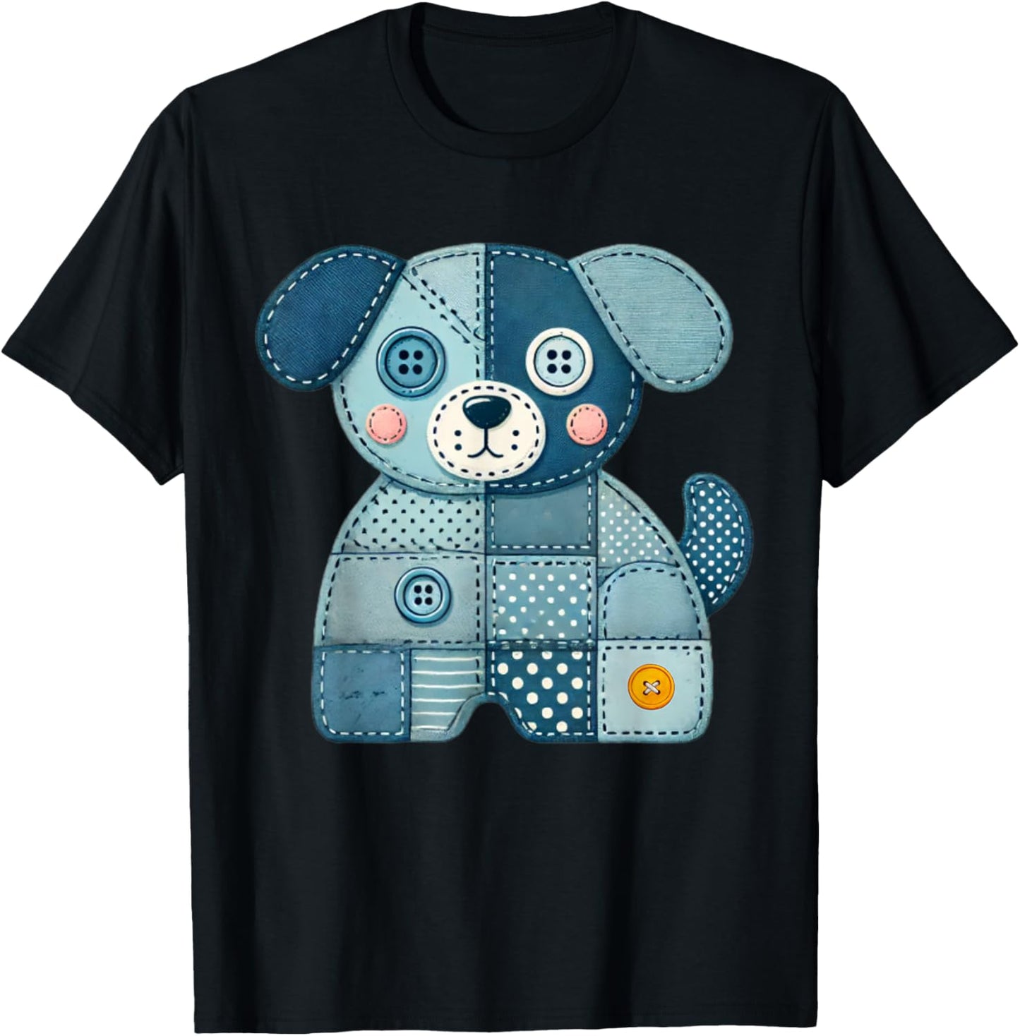 Retro Funny Denim Patch Animal Dog T-Shirt