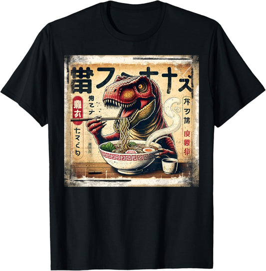 Dinosaur T Rex Ramen Noodles Japanese Vintage Anime T-Shirt