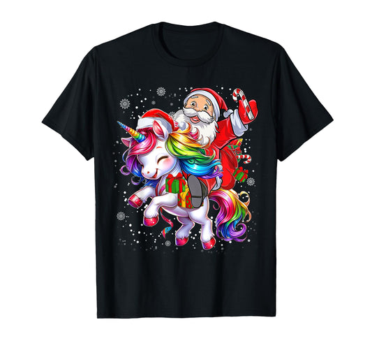 Cute Unicorn Christmas Girls Kids Women Santa Unicorn Xmas T-Shirt