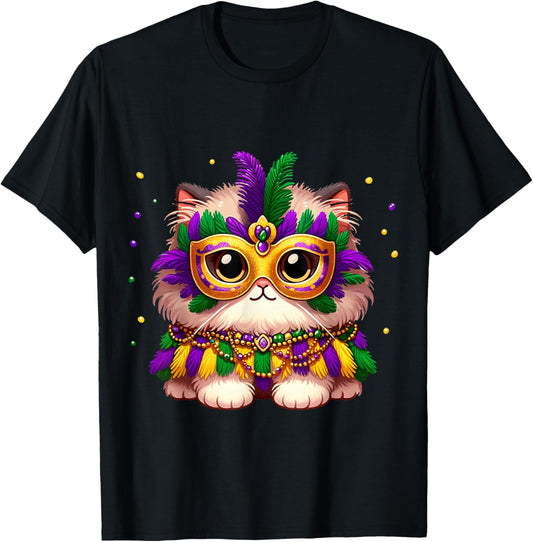 Fluffy Pet Cat Mardi Gras Costume Masquerade Men Women Kids T-Shirt