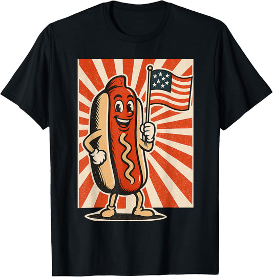 Patriotic Hotdog 4th of July Vintage Retro American BBQ gift T-Shirt