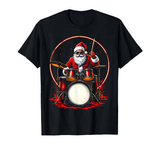Drummer Santa Playing Drums Funny Christmas Music Lover Boys T-Shirt