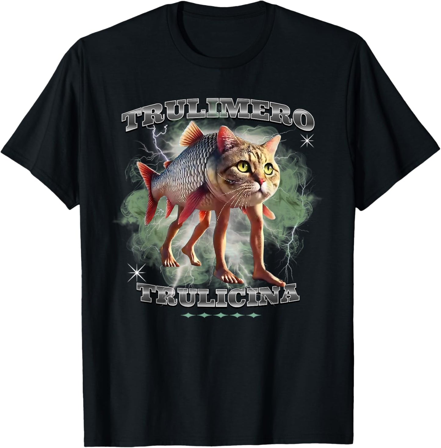 Trulimero Truli Italian Brainrot Meme Cats head on a fish T-Shirt