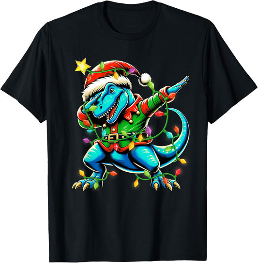 Funny Dinosaur Christmas 2024 Dabbing Santa Dinosaur Christmas T-Shirt