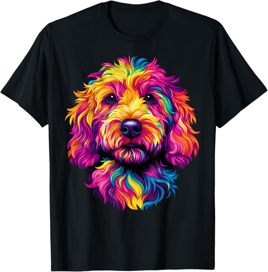 Colorful Goldendoodle Face Golden Doodle Dog Lover Black T-Shirt