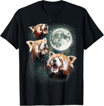 Three Red Panda Moon | 3 Moon Forest Bamboo Howling Bear T-Shirt