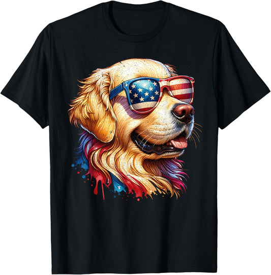 Funny golden retriever 4th of July Merica USA Flag Dog Lover T-Shirt