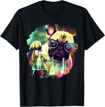 Mad Frenchie Dog Scientist Mixing Chemicals Chemistry T-Shirt for Men Women Kids
