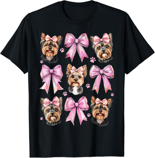 Coquette Bow Yorkshire Terrier Dog Yorkie Mom Girl Pink T-Shirt