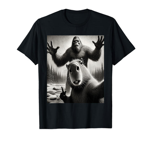 Funny Selfie Capybara Finds Bigfoot Sasquatch Photo T-Shirt