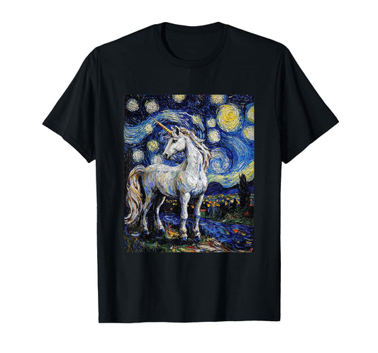 Cute Unicorn - Van Gogh Style - Starry Night T-Shirt