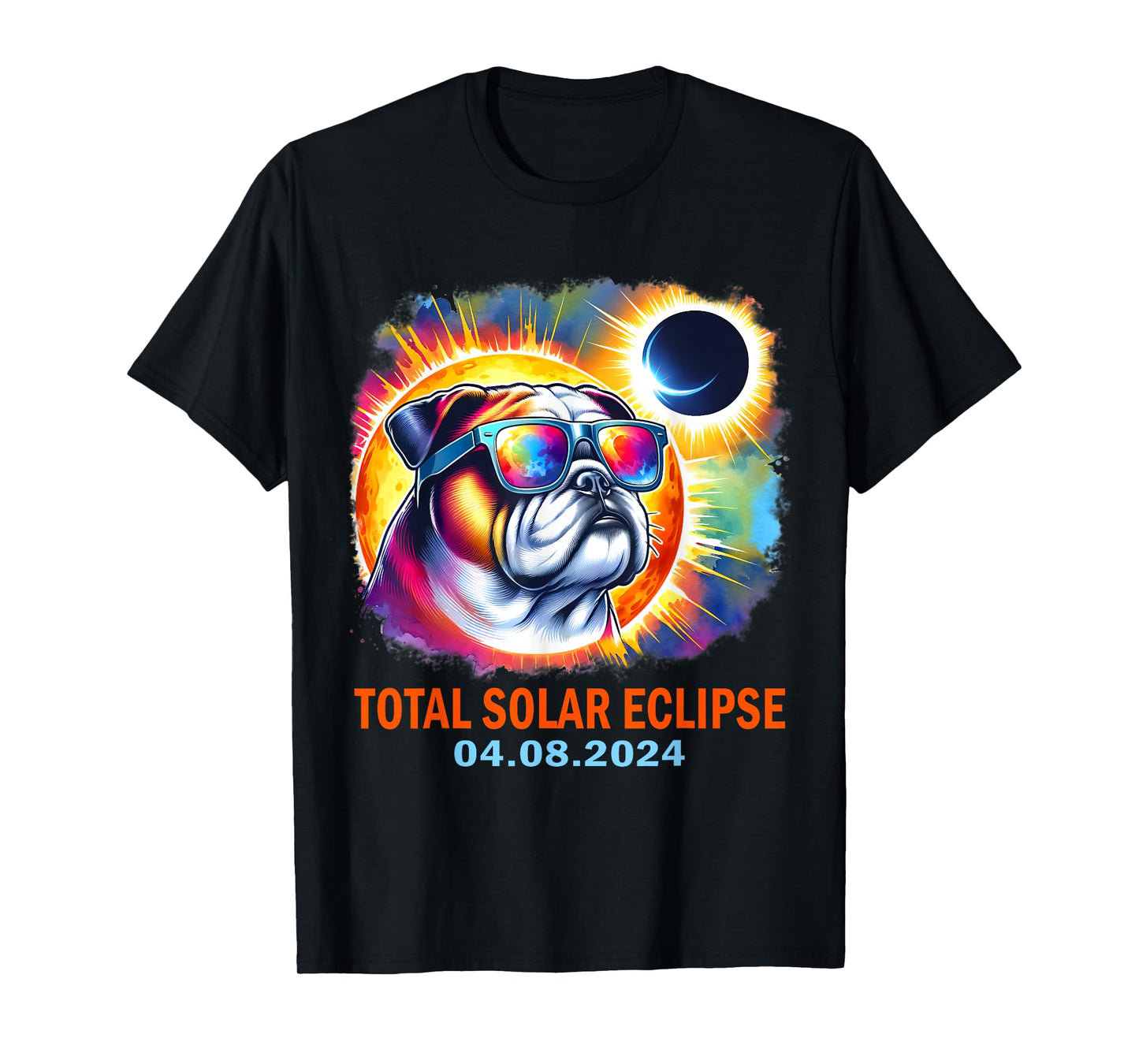 Colorful Bulldog Total Solar Eclipse 2024 T-Shirt