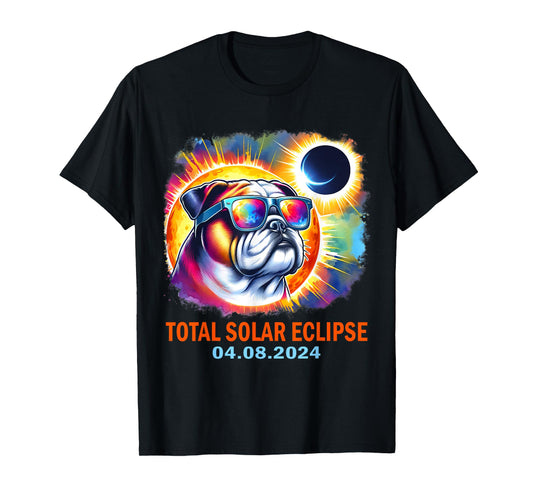 Colorful Bulldog Total Solar Eclipse 2024 T-Shirt