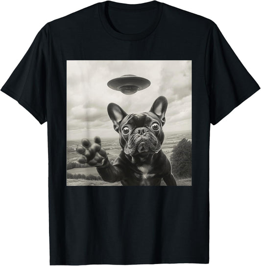 Funny French Bulldog Selfie Alien UFO Graphic Gift Men Women T-Shirt