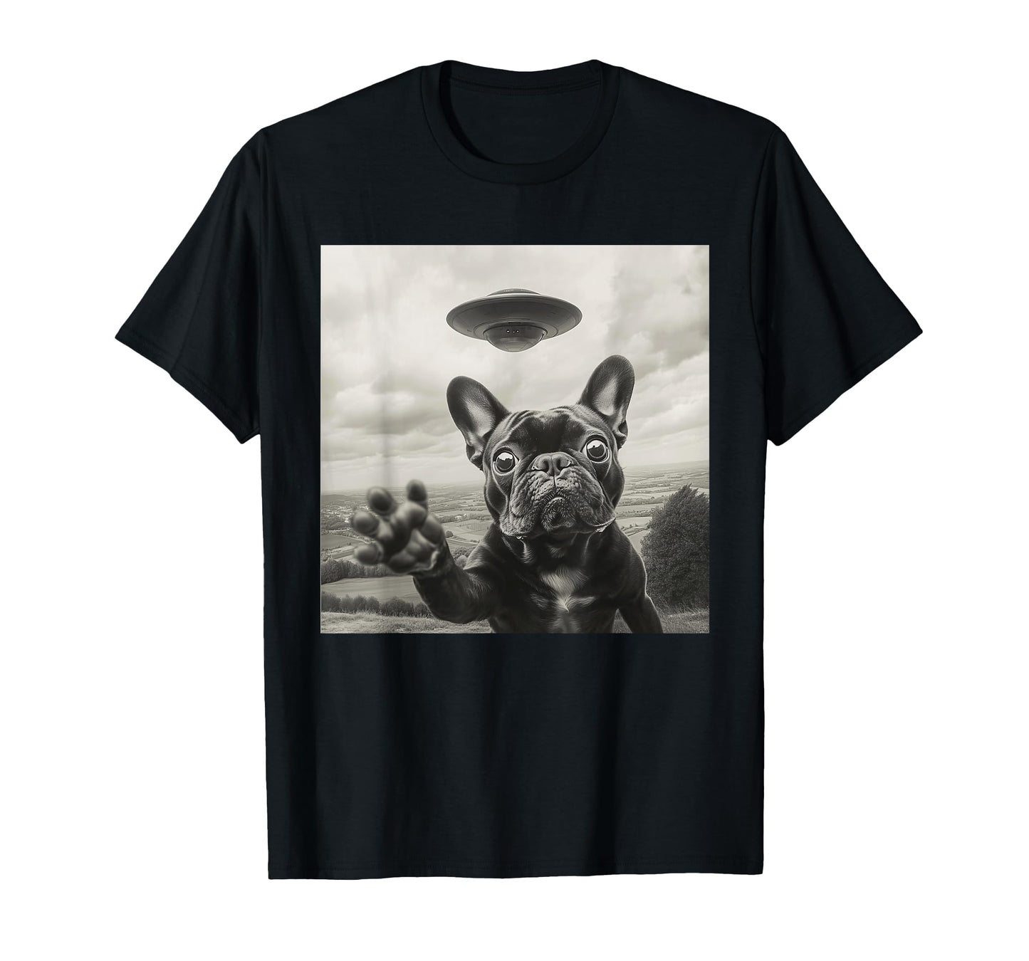 Funny French Bulldog Selfie Alien UFO Graphic Gift Men Women T-Shirt