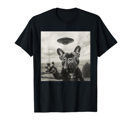 Funny French Bulldog Selfie Alien UFO Graphic Gift Men Women T-Shirt