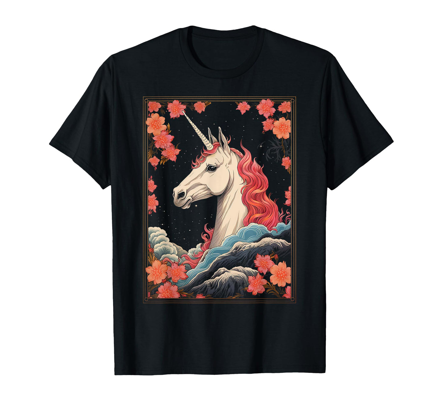 Unicorn Flowers Animal Nature Motif Unicorn T-Shirt