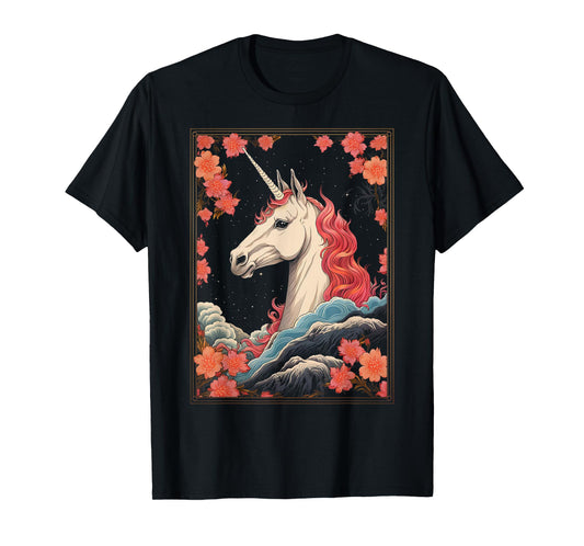 Unicorn Flowers Animal Nature Motif Unicorn T-Shirt
