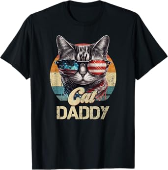 Mens Vintage Retro Cat Daddy Best Dad Funny Fathers Day T-Shirt