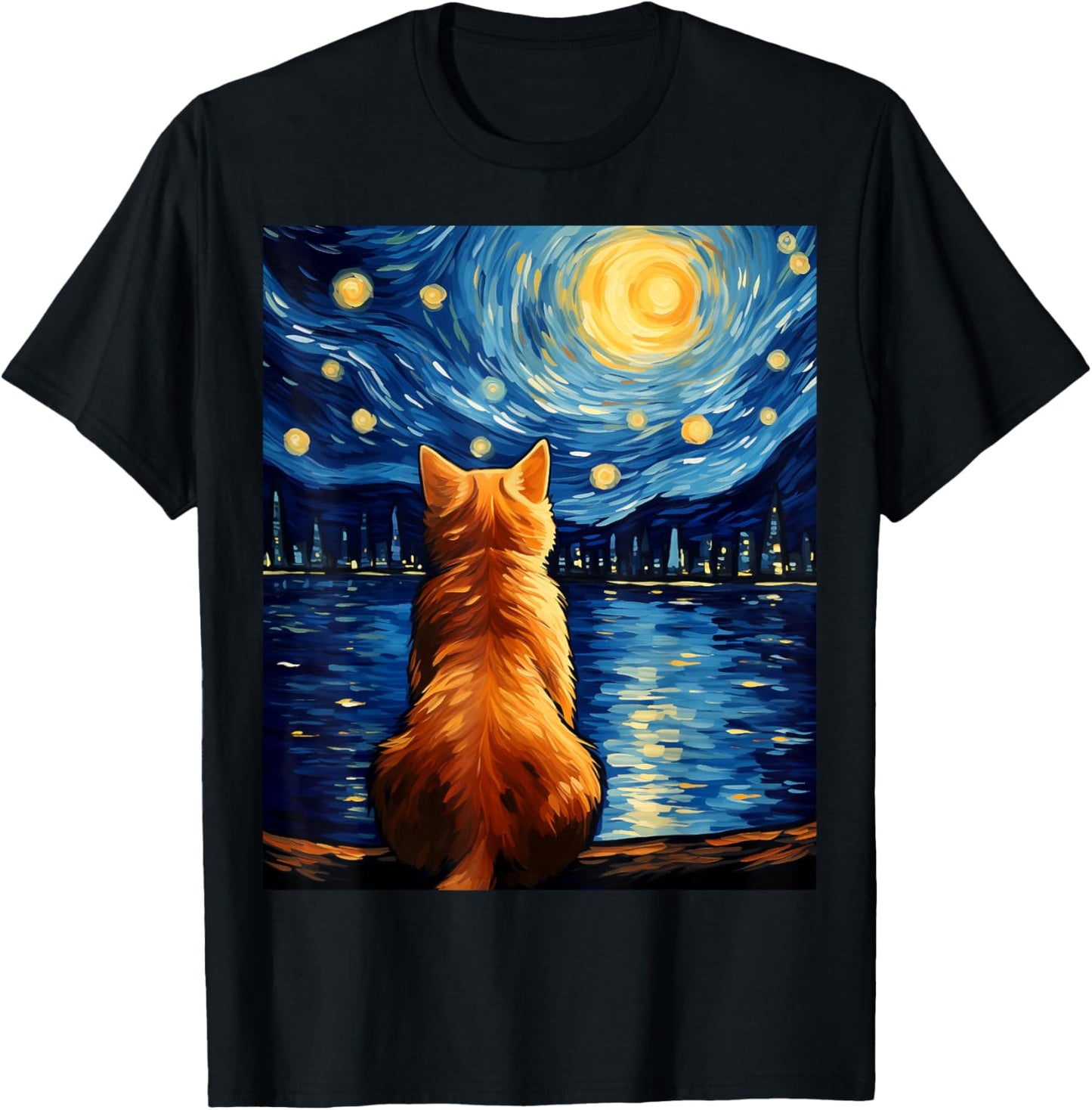 Vincent Van Gogh Starry Night Cat Funny Orange Cat Lover T-Shirt