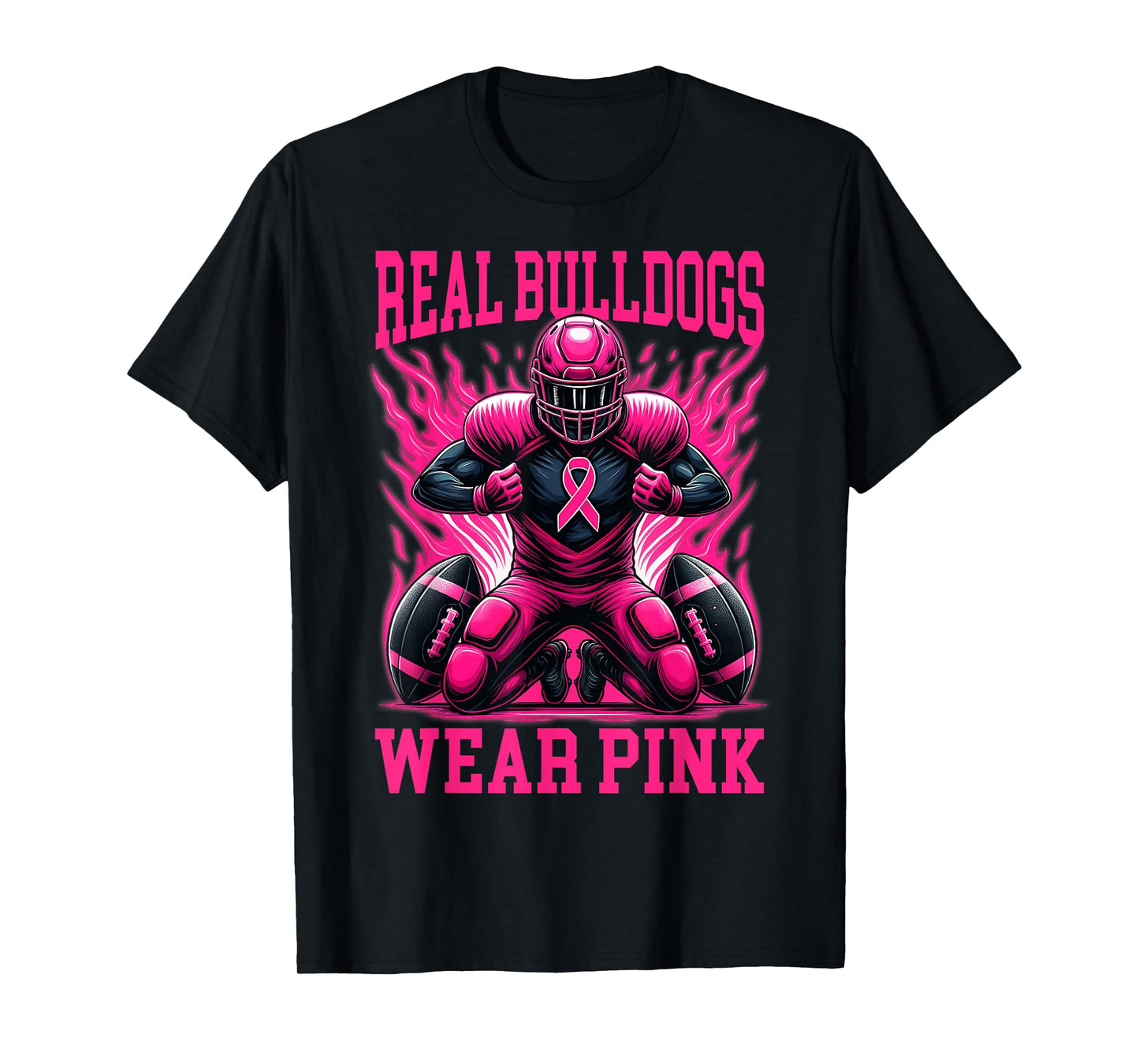 Real Bulldog Wear Pink Ribbon Tackle Breast Cancer Football T-Shirt