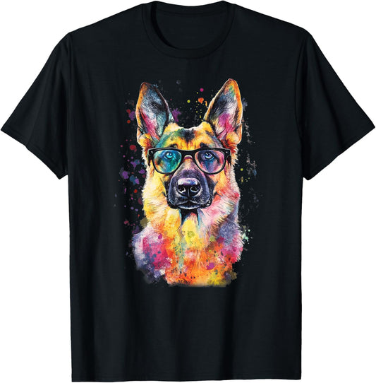 Colorful German shepherd Face Cute Puppy Dog Lover Men Women T-Shirt