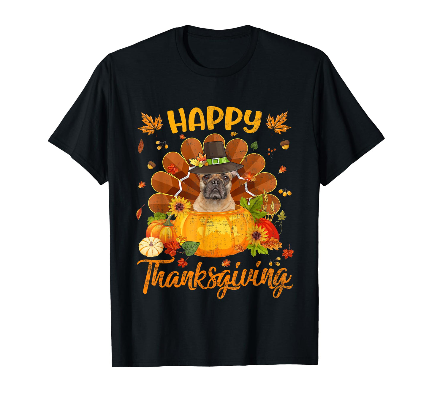 Happy Thanksgiving French Bulldog Dog Turkey Pumpkin T-Shirt