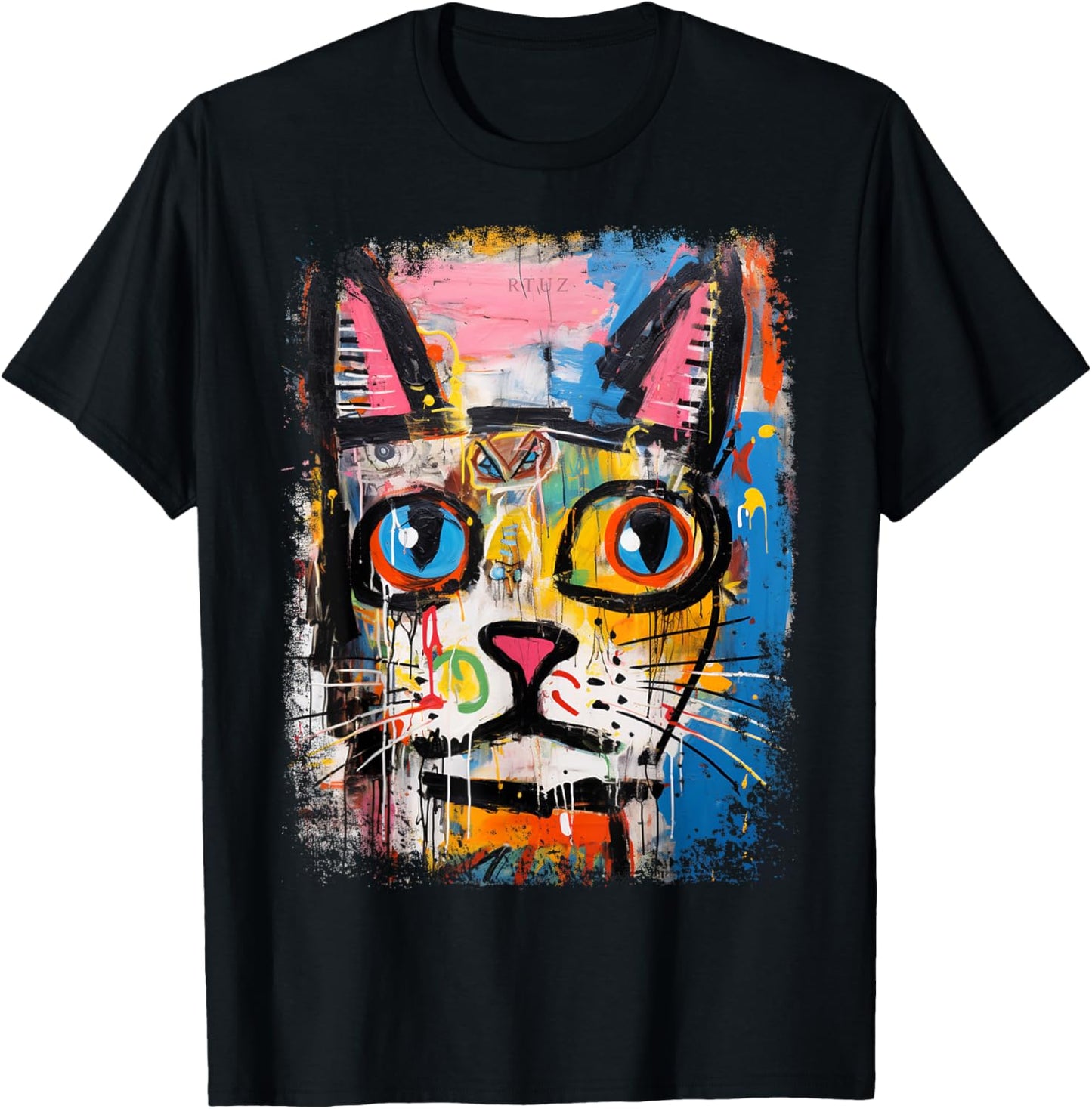 Cat Hip Hop Y2K Vintage Retro Hipster Edgy Streetwear Unisex-Adults Black T-Shirt
