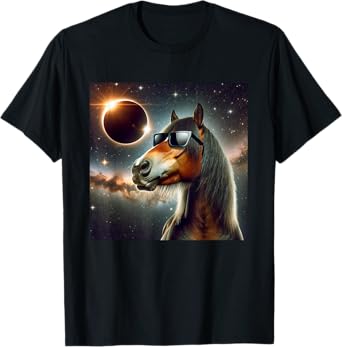 2024 Solar Eclipse Horse Wearing Glasses Totality T-Shirt