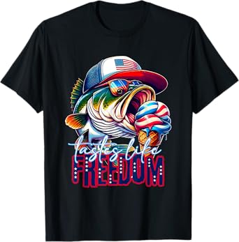 Tastes Like Freedom American Happy 4th Of July Bass Fishing T-Shirt