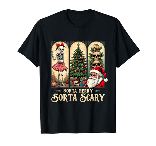 Christmas Vibes Xmas Skeleton Sorta Merry Sorta Scary Gothic T-Shirt