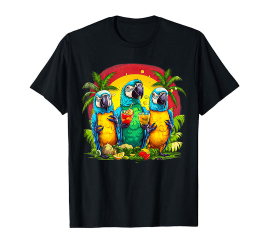 Parrots Drinking Margarita Hawaiian On Summer Vacation Birds T-Shirt for Men Women