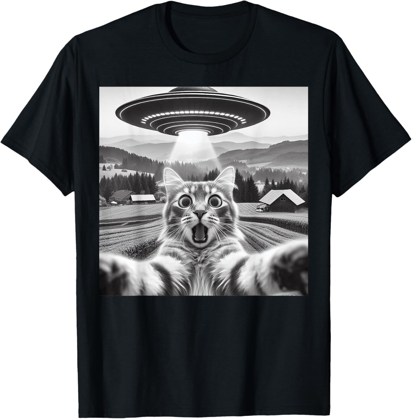 Cat Selfie With Alien UFO Funny Cat Gifts For Men Women Kid T-Shirt