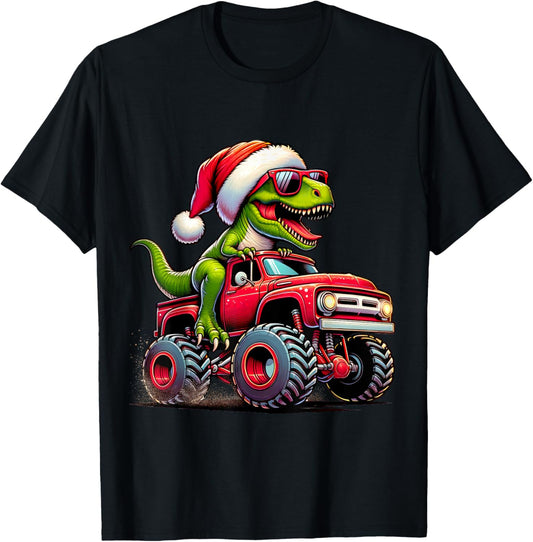 Christmas T Rex Monster Truck Boys Dinosaur Santa Xmas Funny T-Shirt