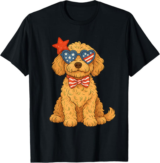 Patriotic Goldendoodle Dog USA Sunglasses 4th of July T-Shirt