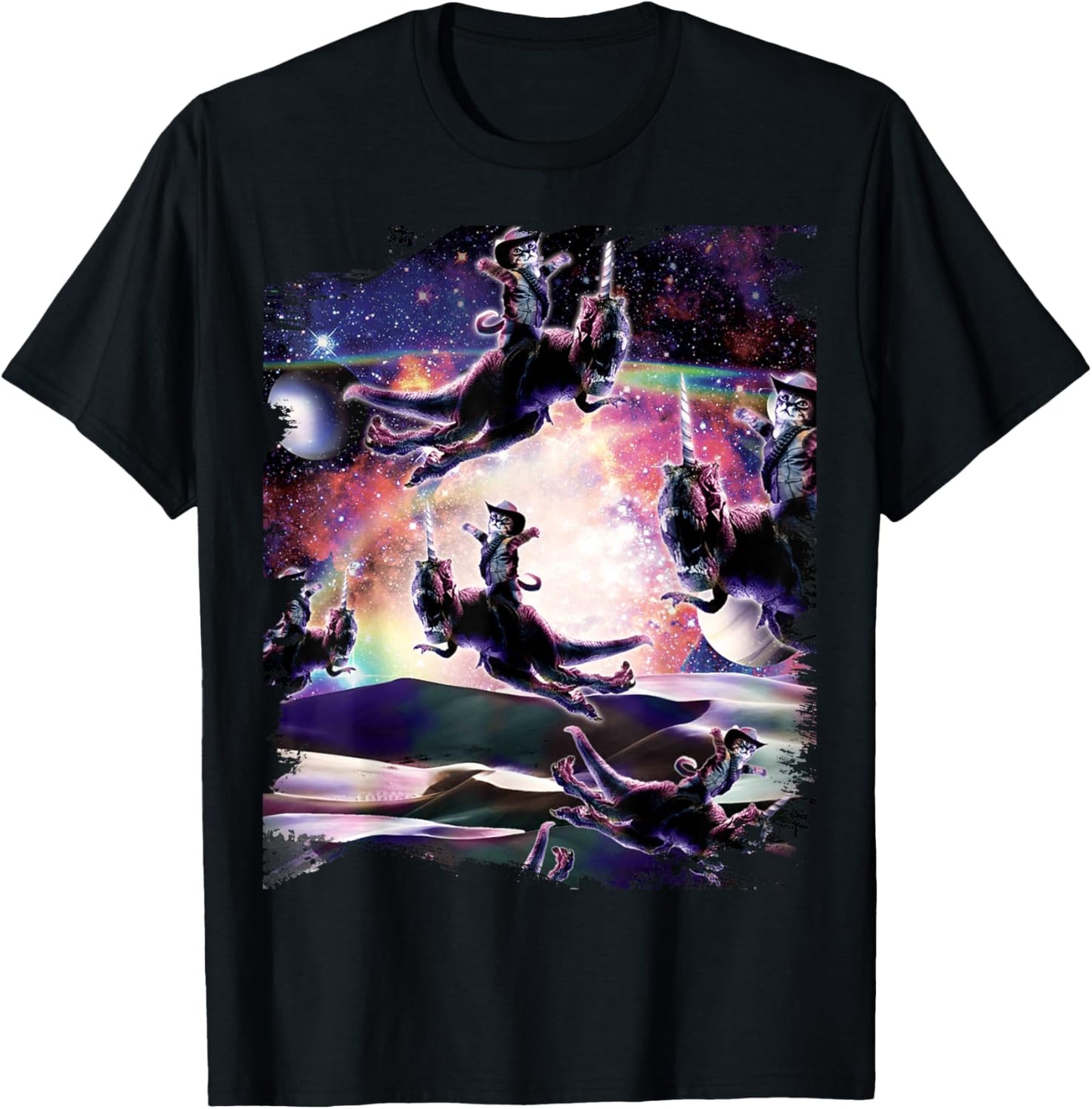 Cowboy Space Cat Riding Dinosaur T-Rex, Cats Dinos T-Shirt