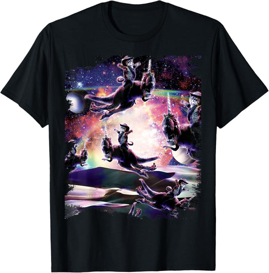 Cowboy Space Cat Riding Dinosaur T-Rex, Cats Dinos T-Shirt