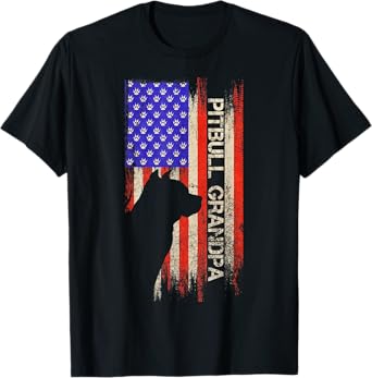 Vintage USA Flag Proud Pitbull Dog Grandpa Pittie Silhouette T-Shirt